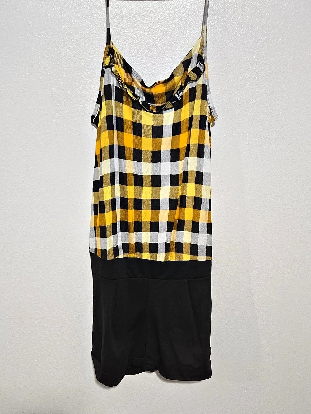 Plaid Mini Romper in Yellow & Black Like New
